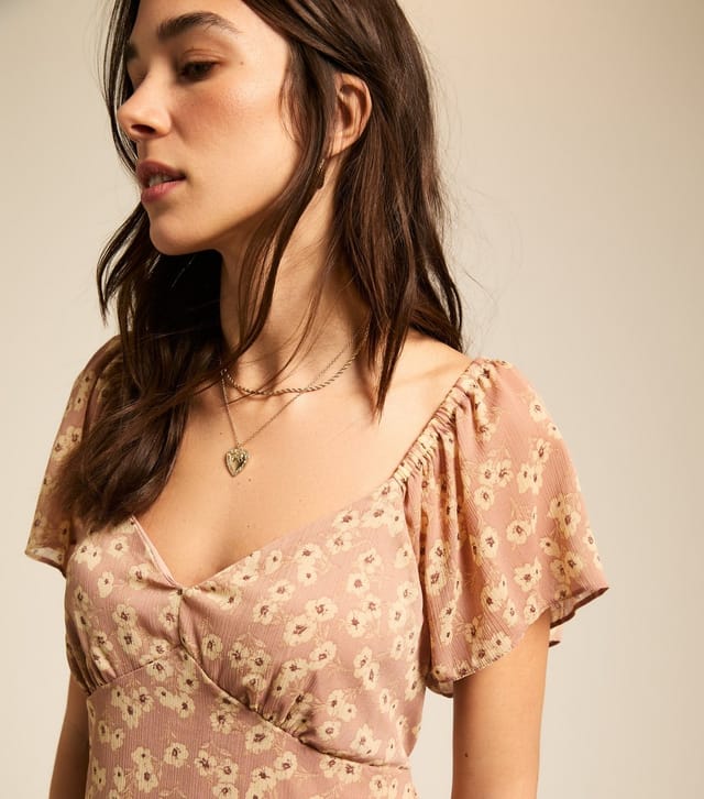 New Look Women's Pink Daisy Print Tiered Hem Chiffon Mini Dress New Look - 2