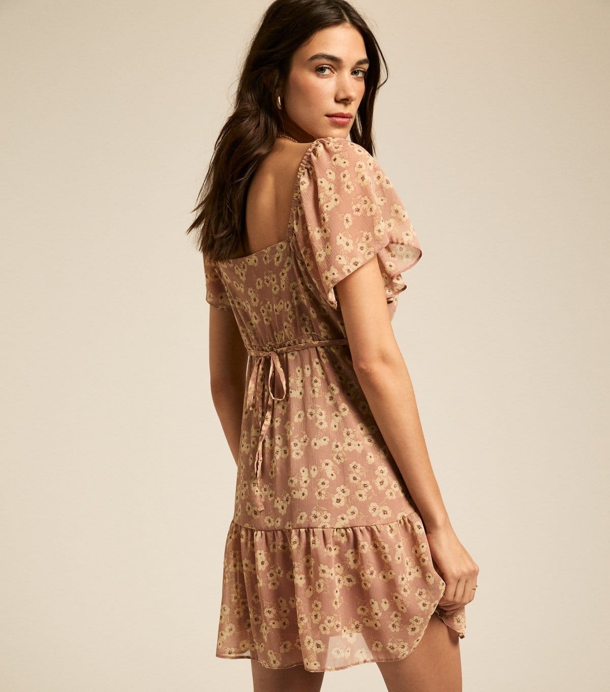 New Look Women's Pink Daisy Print Tiered Hem Chiffon Mini Dress New Look - 4