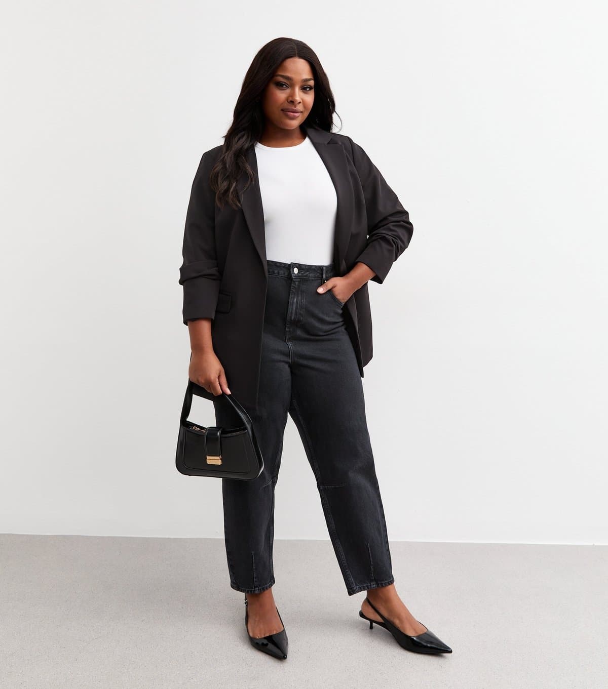 New Look Women's Plus Size Washed Black Barrel Leg Jeans Curves New Look