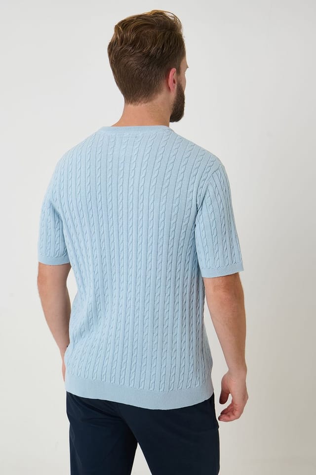 Saltwell Saltwell Men's Cable Knit Crew Neck T-Shirt in Blue - 2