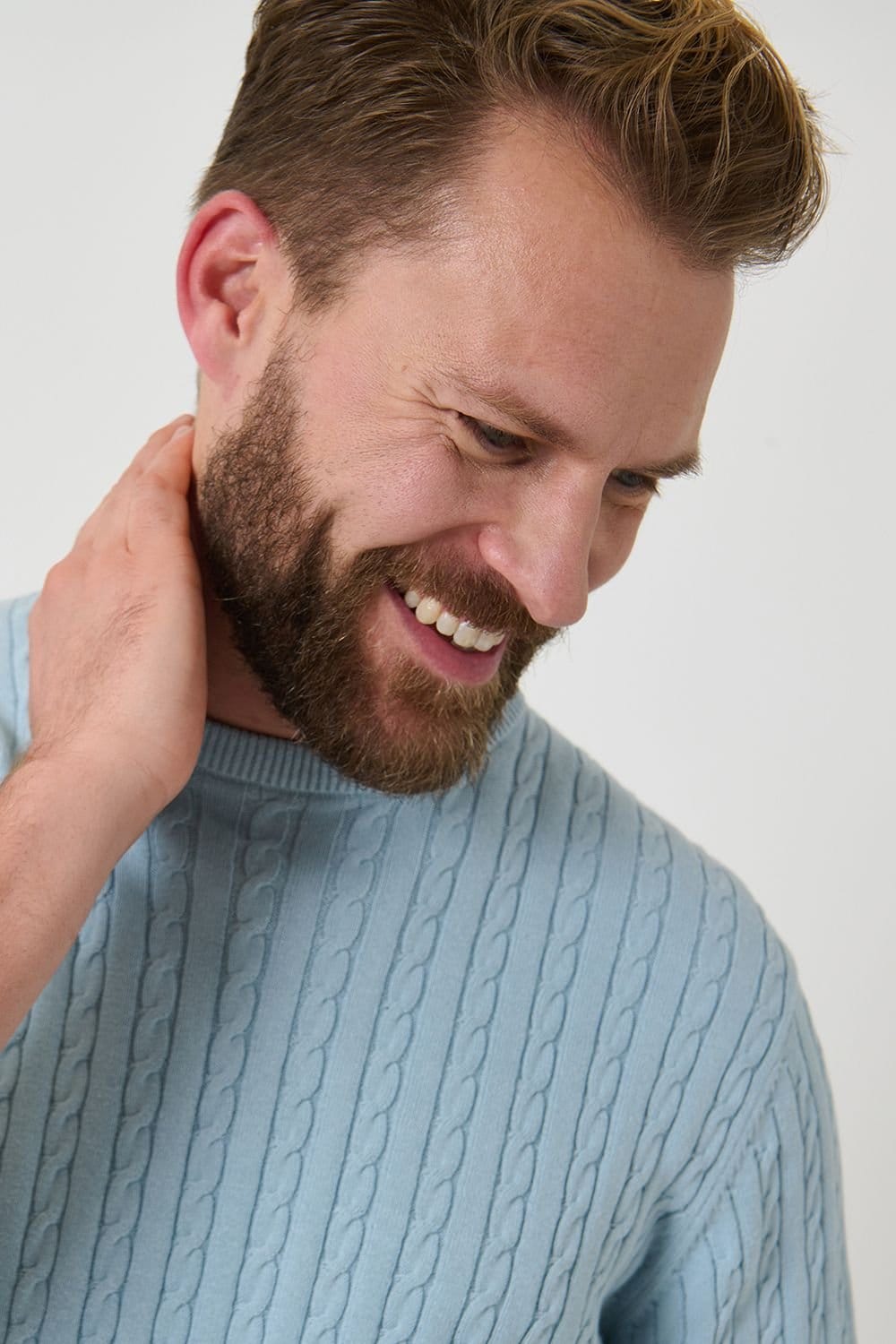 Saltwell Saltwell Men's Cable Knit Crew Neck T-Shirt in Blue - 4