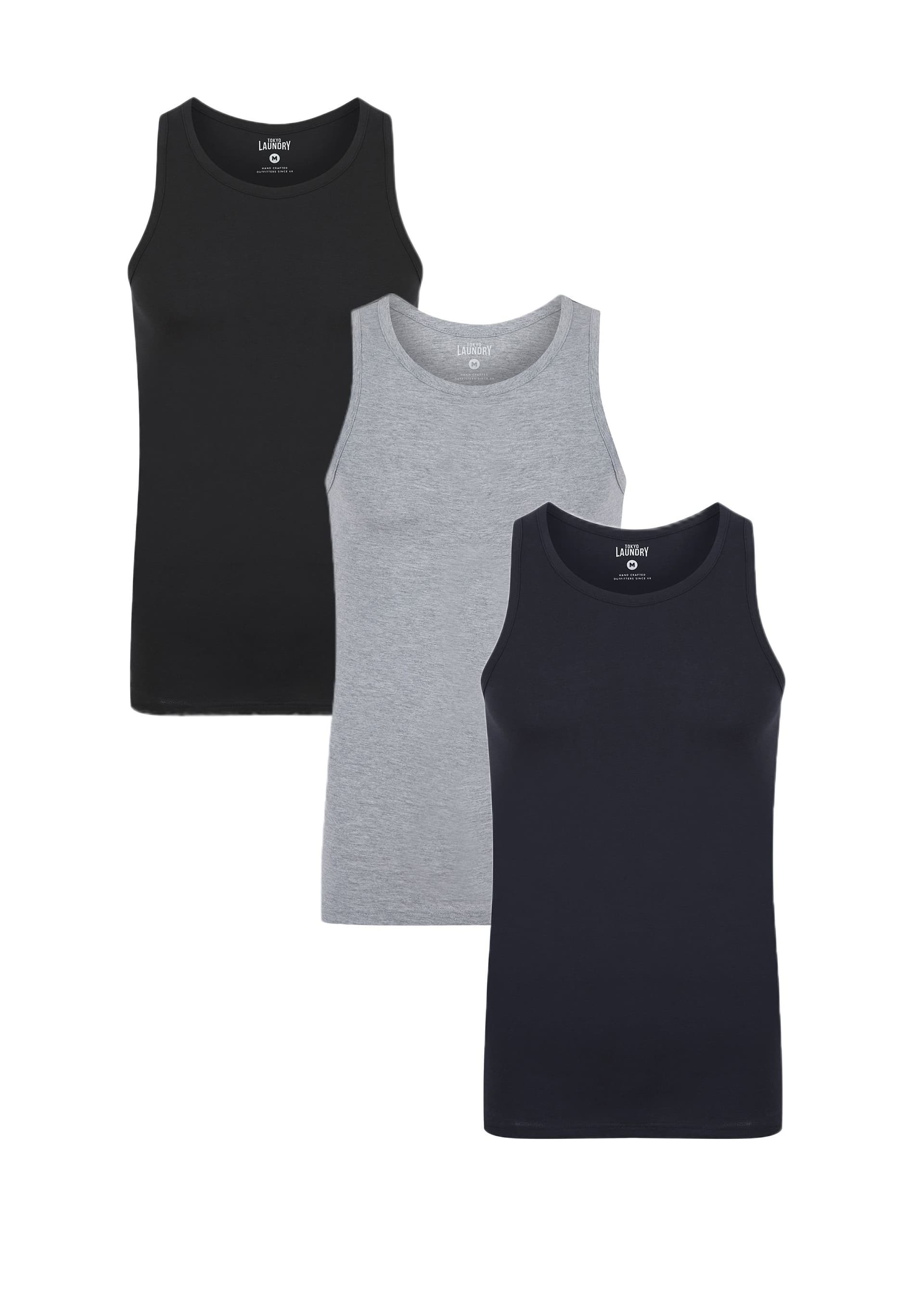 Tokyo Laundry Tokyo Laundry Men's 3-Pack Cotton Basic Vests in Light Grey