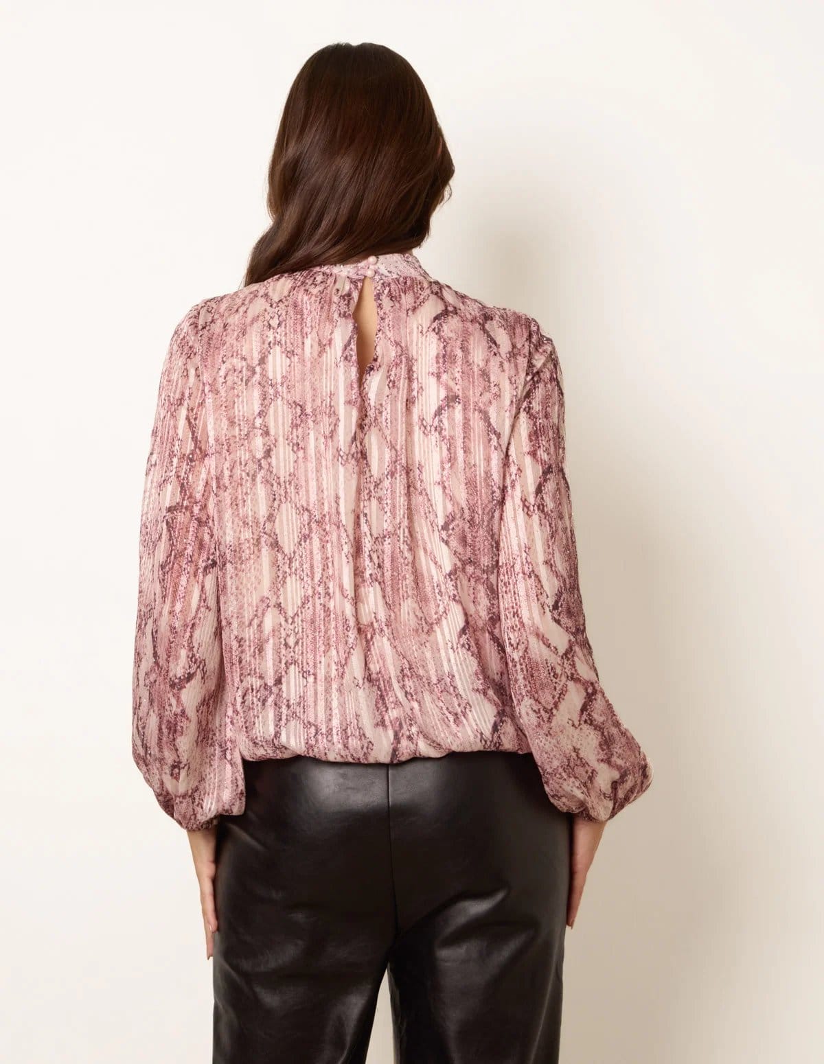 Blue Vanilla Rhinestone Snake High Neck Puff Ball Blouse - 4