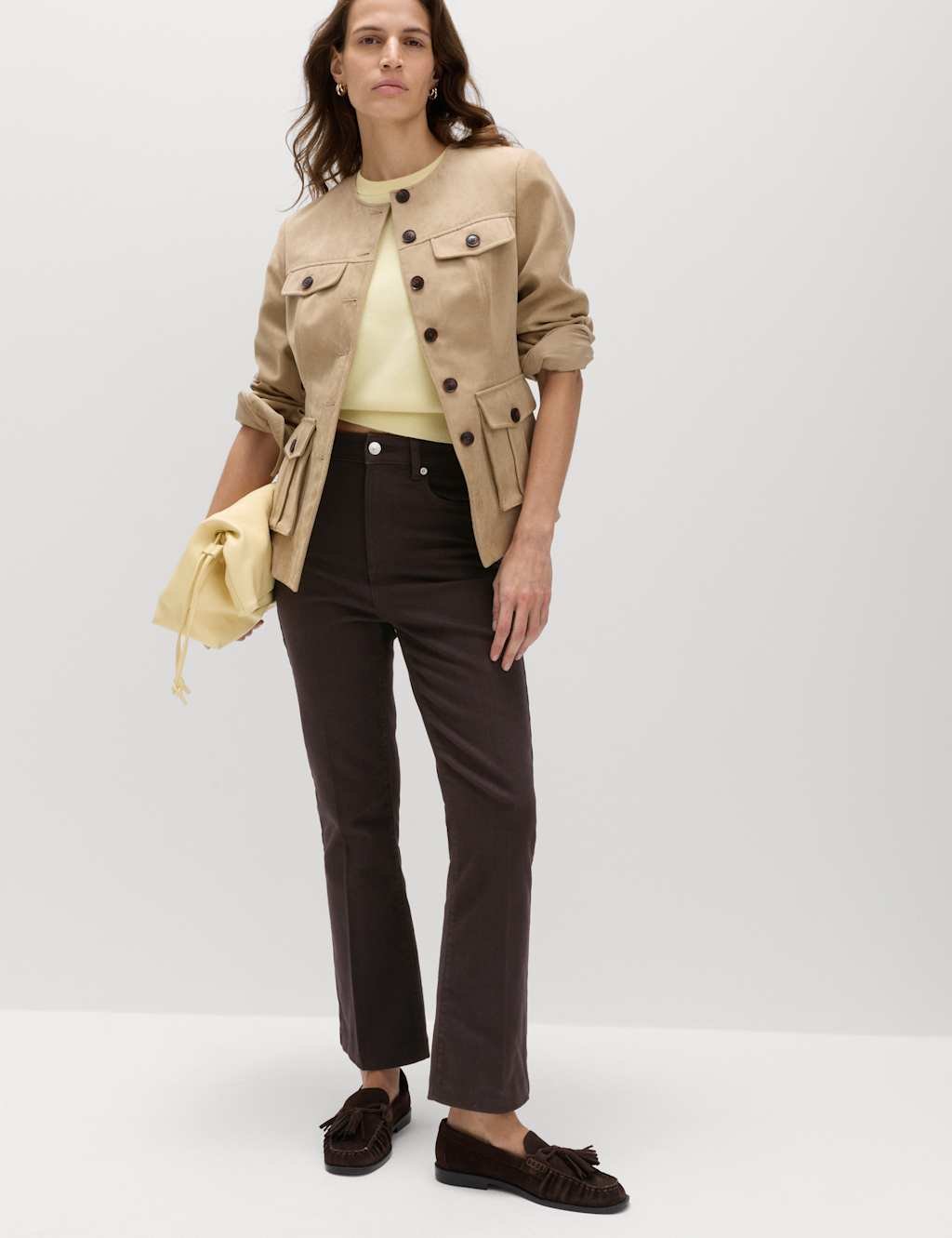 Marks & Spencer M&S High Waisted Kickflare Cropped Jeans Bitter Chocolate - 4