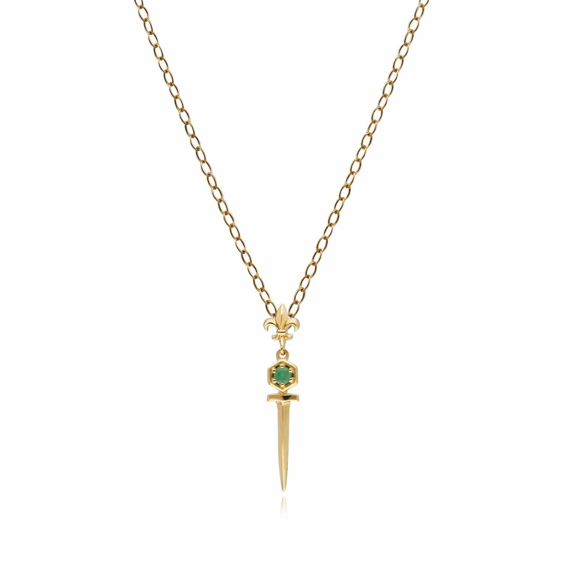Gemondo Gemondo Women's ECFEW™ Emerald Sword Pendant Necklace In 9ct Yellow Gold in Green - 1