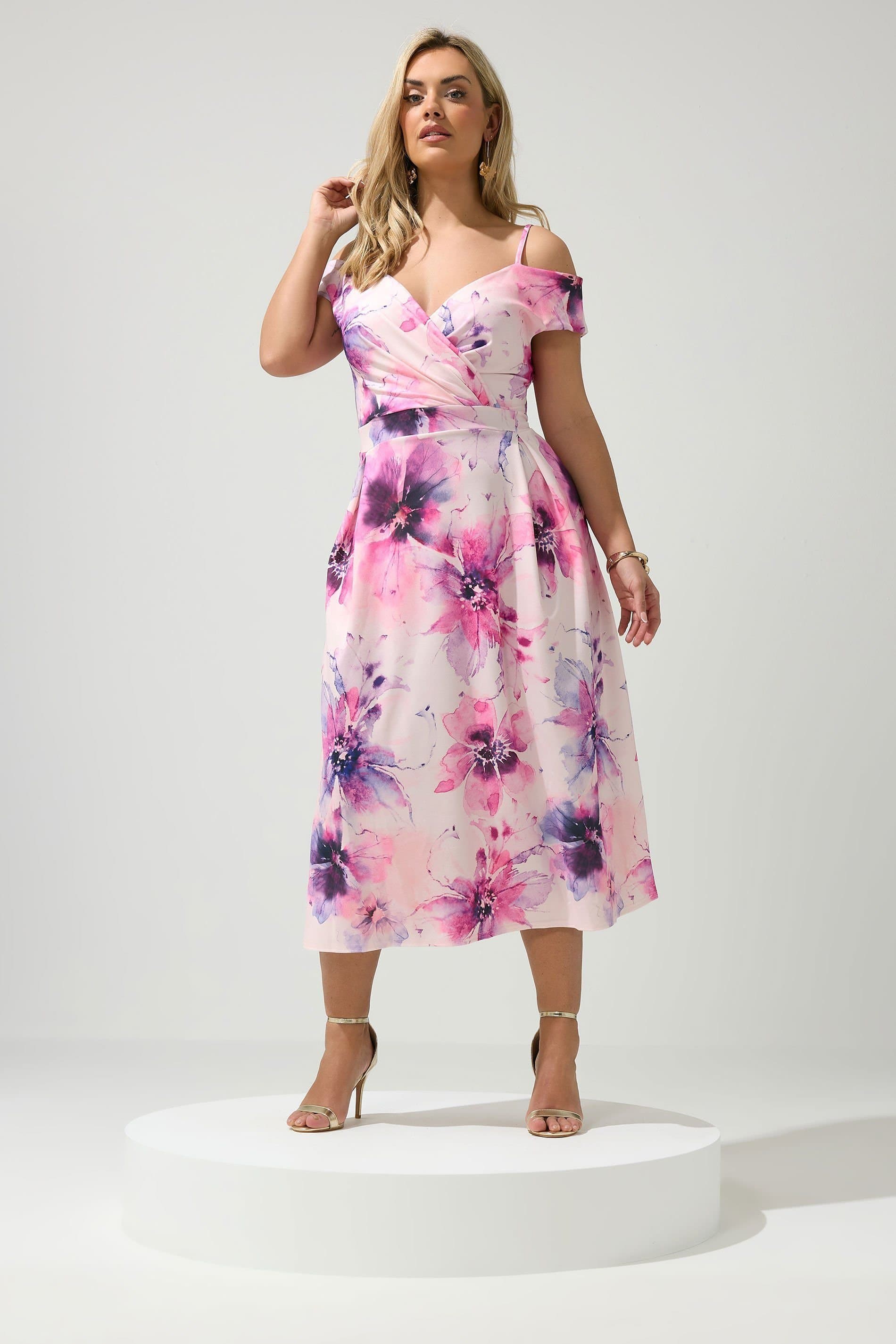 Yours Yours Light Pink Floral Skater Dress for Women