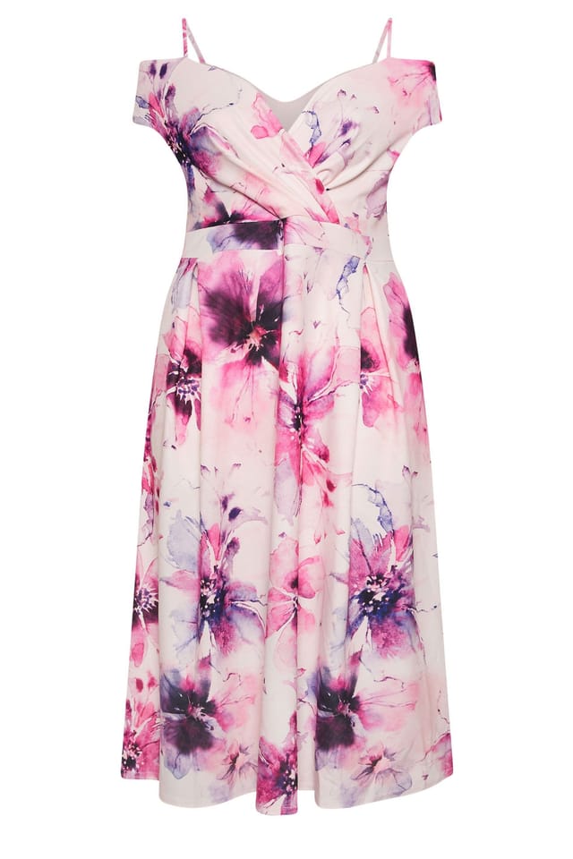 Yours Yours Women's Bardot Floral Skater Dress in Light Pink - 2