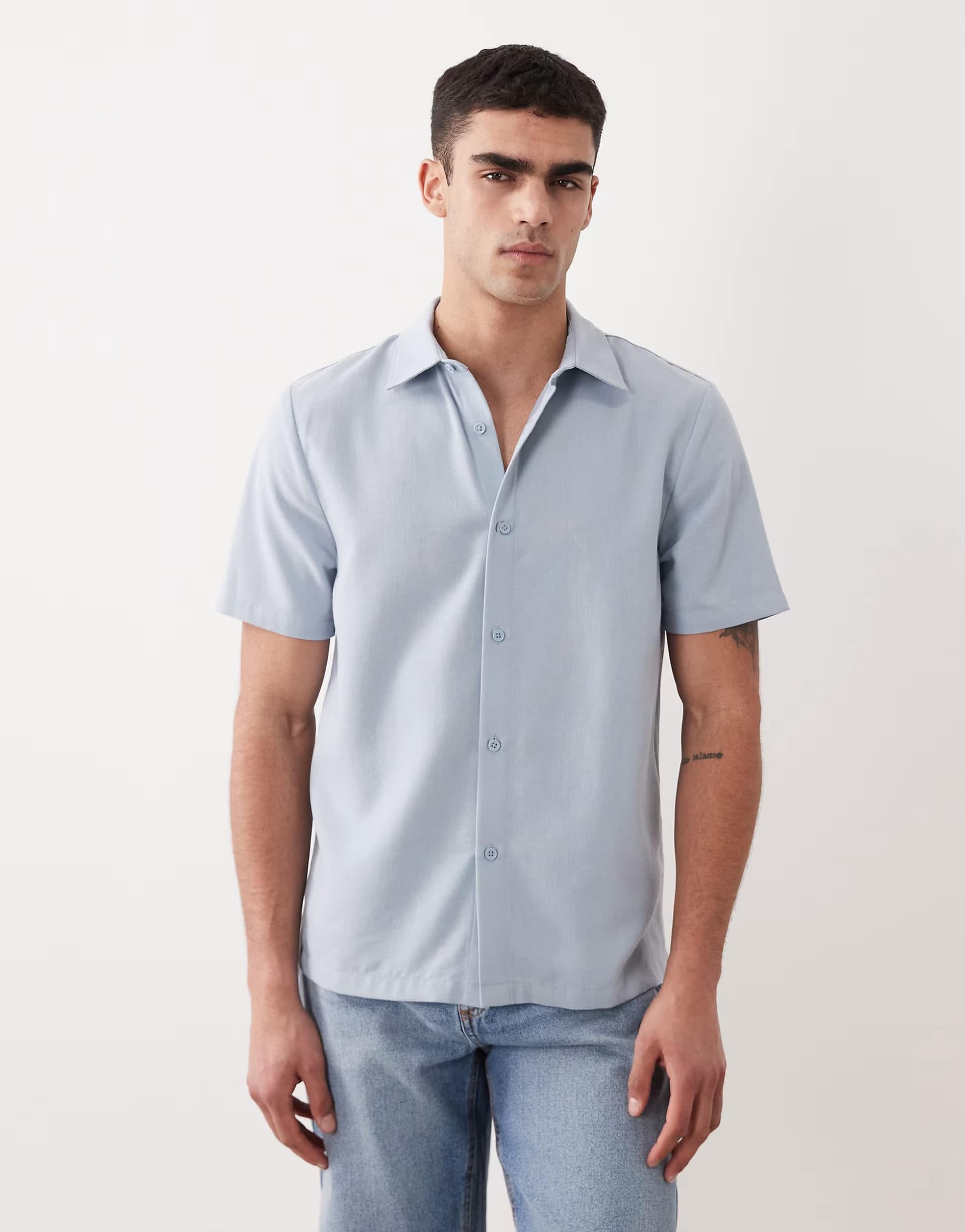 ASOS New Look linen look revere shirt in light blue