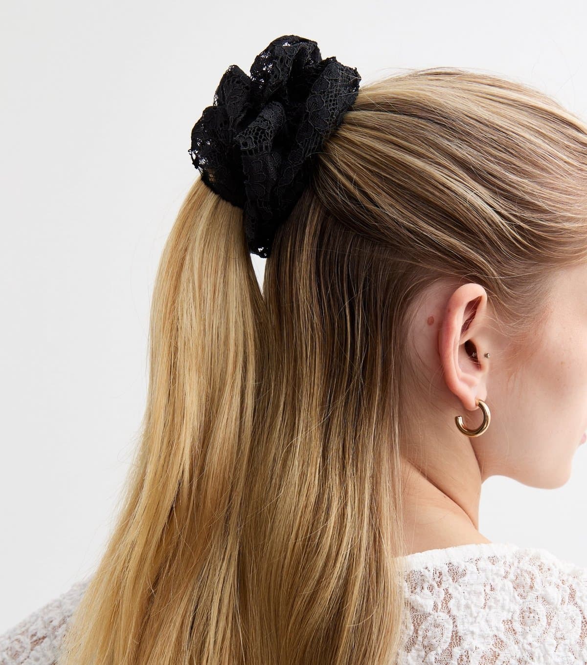 New Look Black Frilly Lace Scrunchie New Look