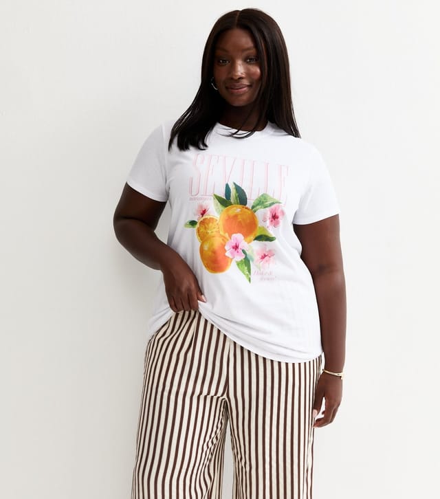 New Look Women's Plus Size White Seville Orange Print Relaxed T-Shirt Curves New Look - 2