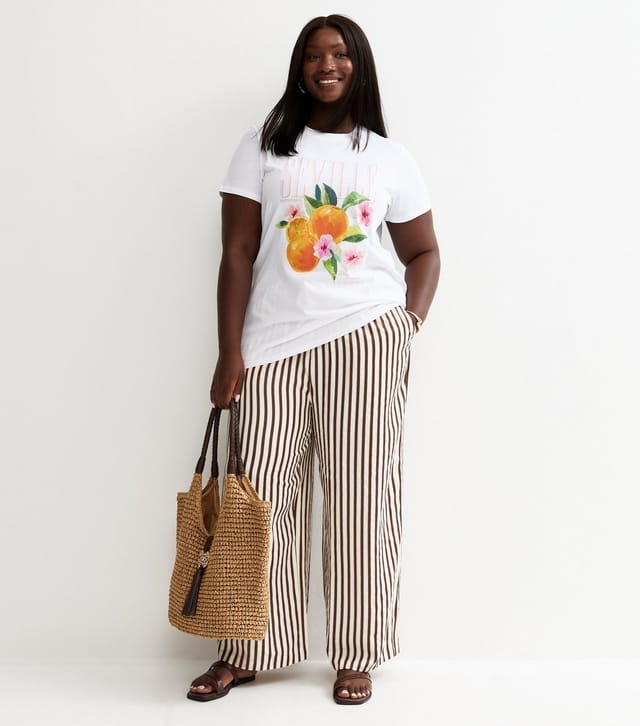 New Look Women's Plus Size White Seville Orange Print Relaxed T-Shirt Curves New Look - 3