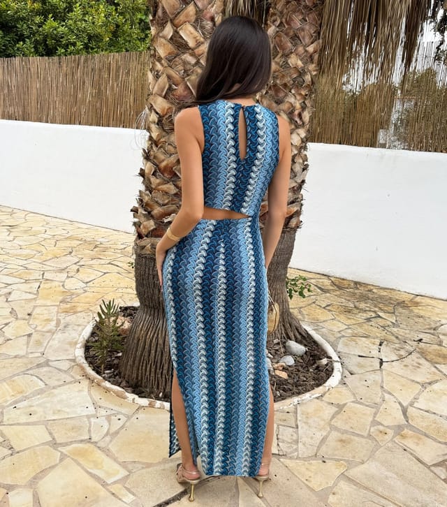 AX Paris Women's Blue Crochet Waist Cut Out Midi Dress AX Paris New Look - 3