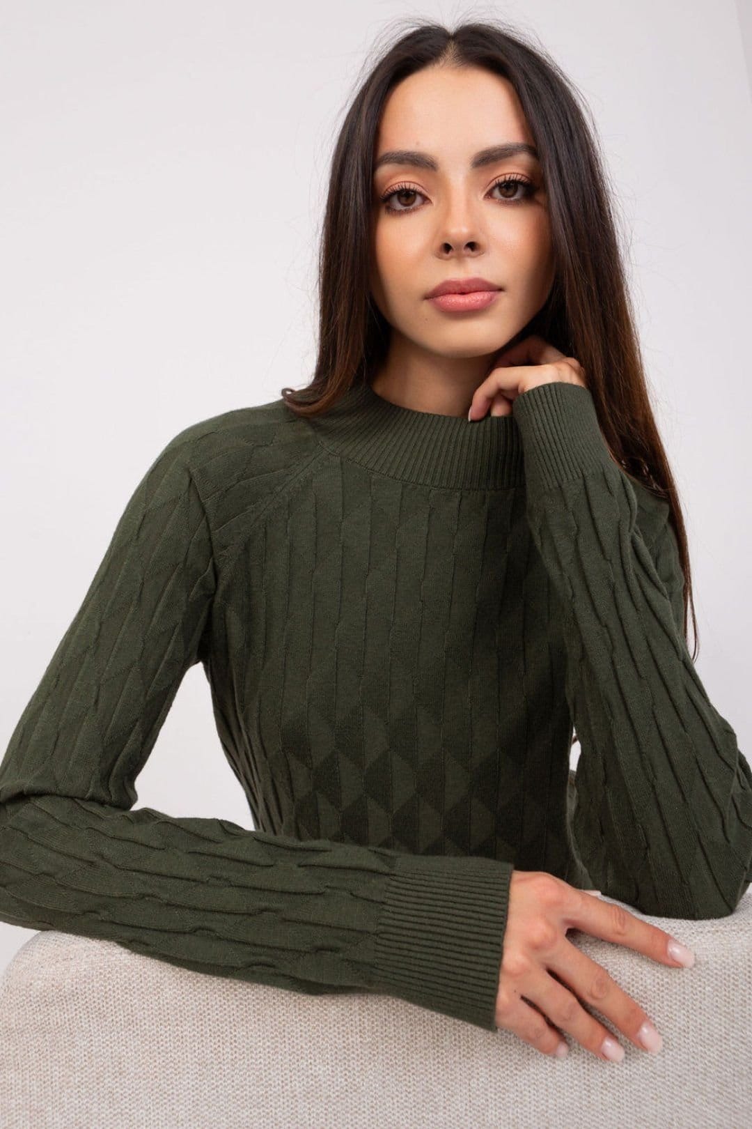 Love Lace Green Polyester Long Sleeve Neck Sweater