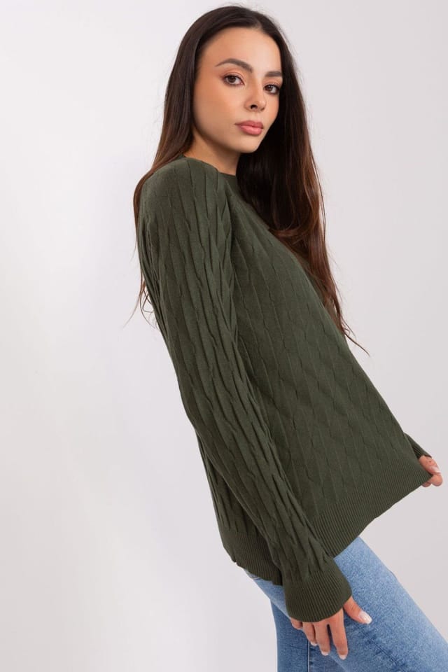 Love Lace Love Lace Women's Variegated Polyester Long Sleeve Neck Sweater in Green - 2