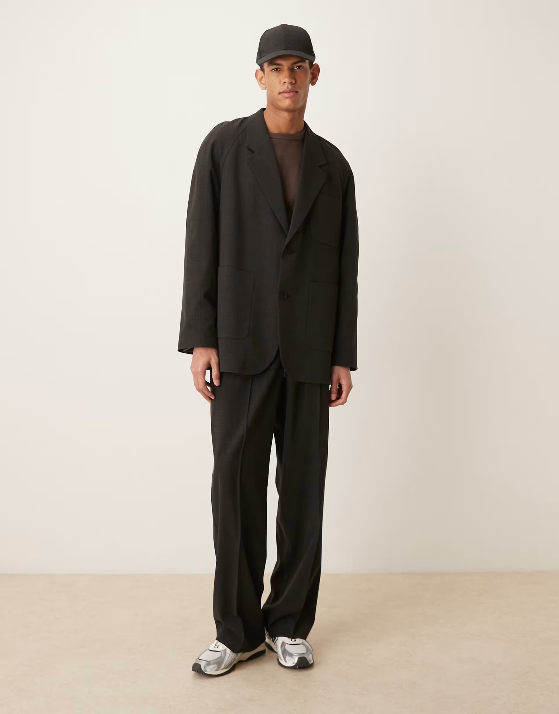 ASOS ASOS DESIGN wide suit trousers with elasticated waist in black micro check