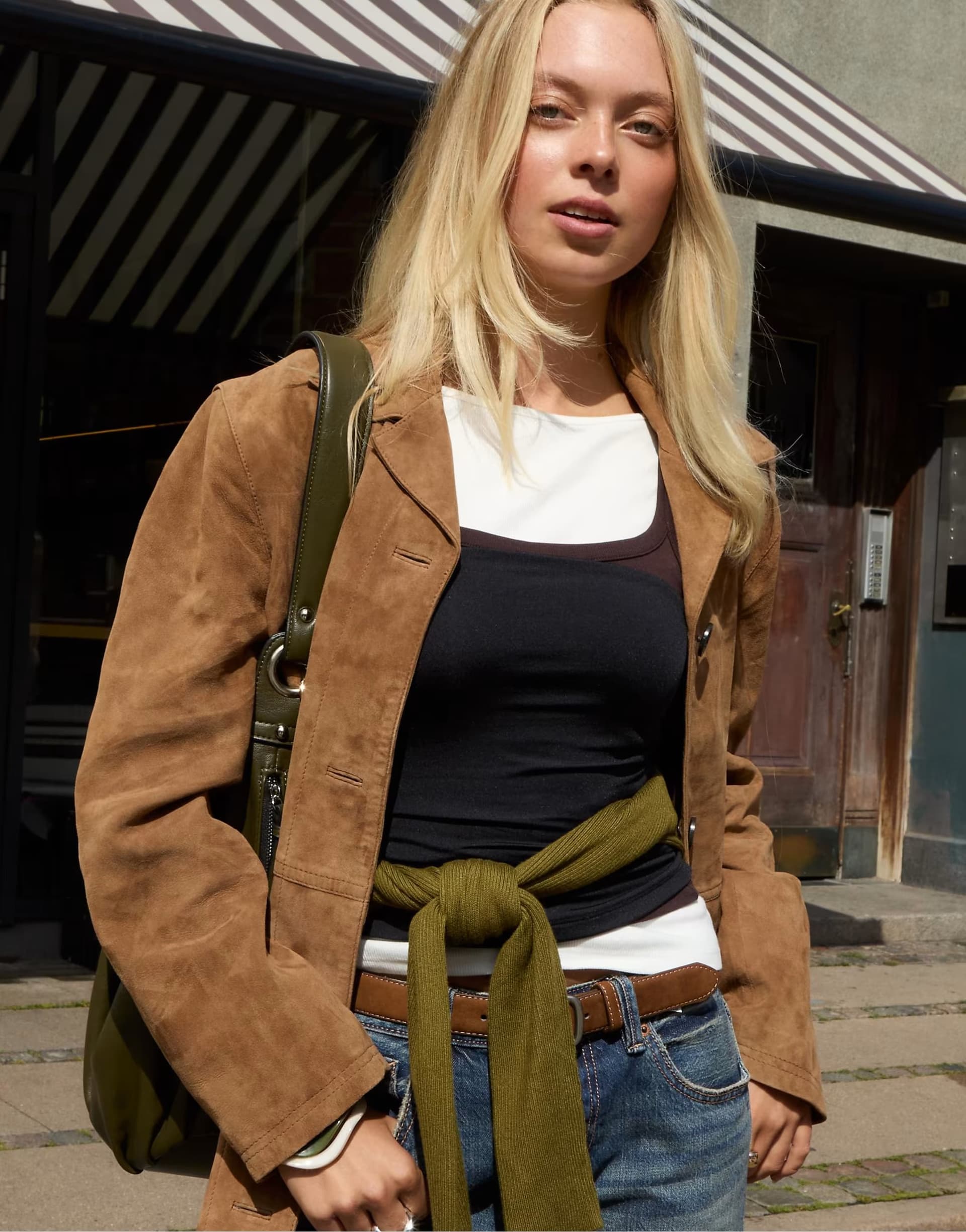 ASOS Stradivarius 100% leather jacket with pockets in brown