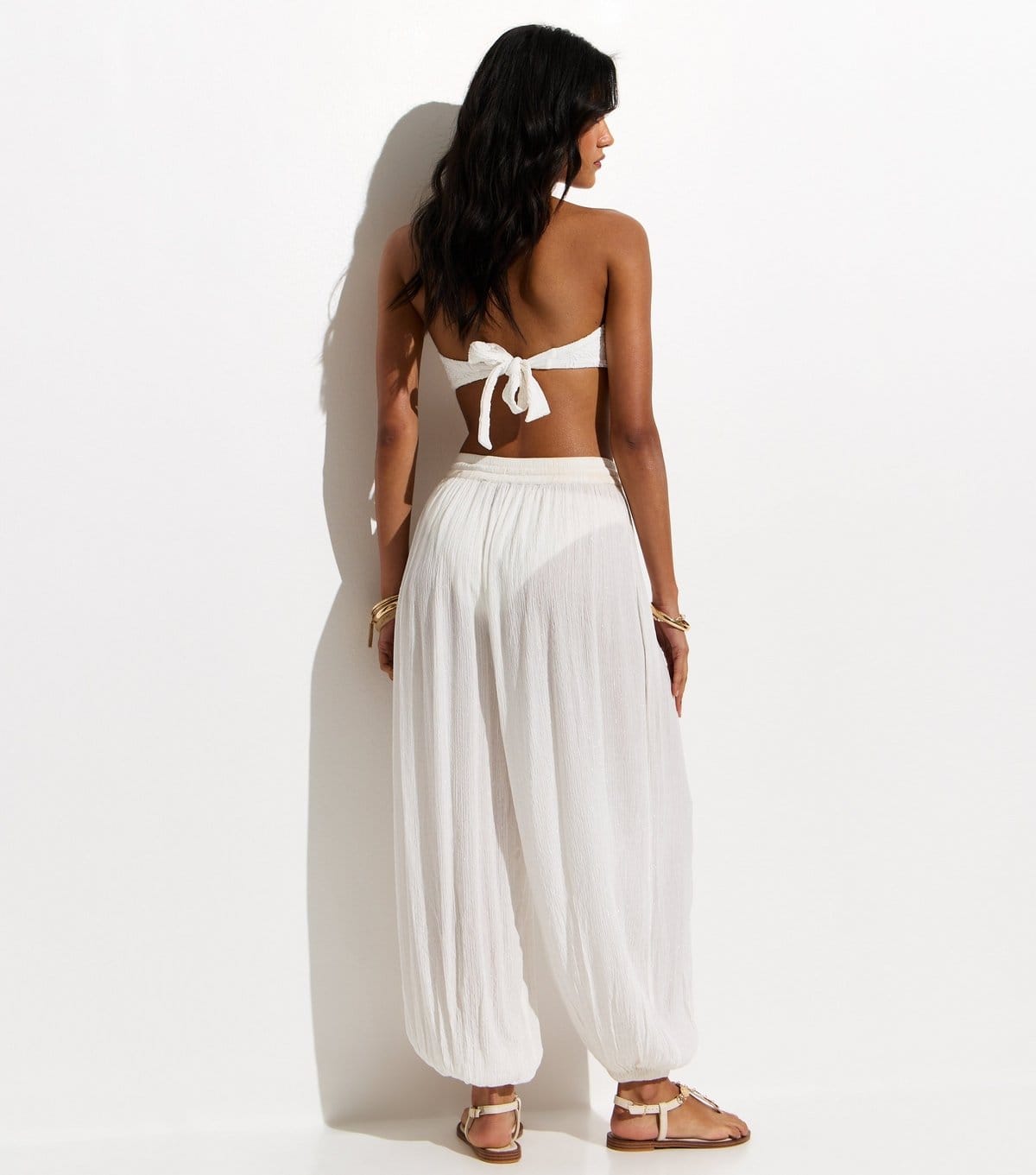 New Look Women's White Metallic Crinkle Texture Balloon Leg Beach Trousers New Look - 4