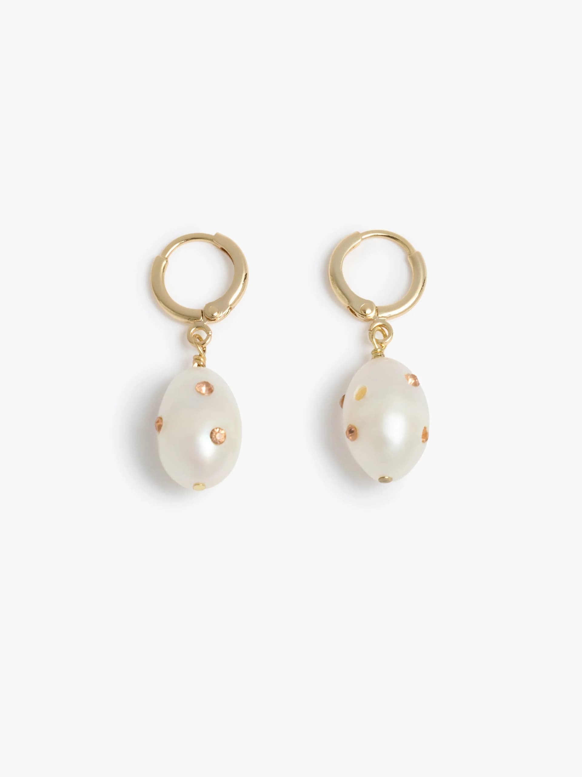 French Connection French Connection Pearl Pink Crystal Gold Huggie Hoop Earrings