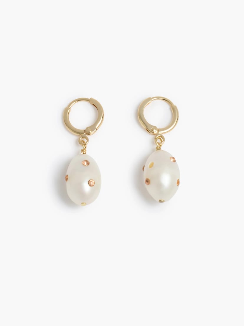 French Connection Pearl Pink Crystal Gold Huggie Hoop Earrings Gold Multi - 1