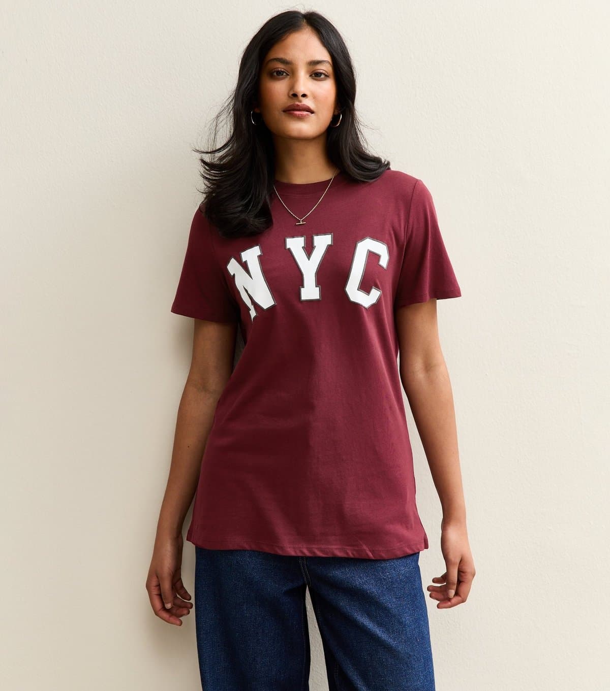 New Look Women's Burgundy NYC Slogan T-Shirt New Look