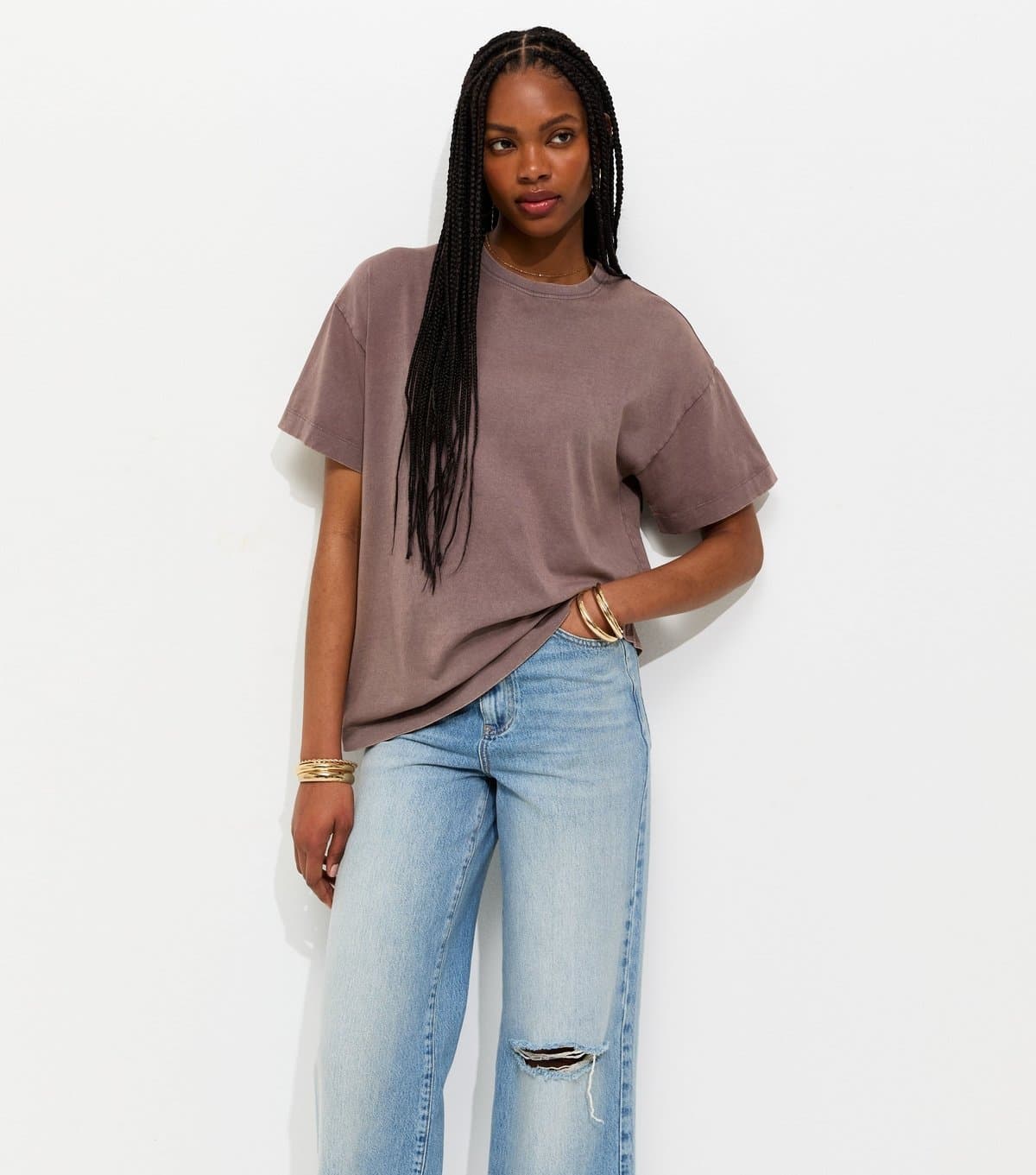 New Look New Look Brown Oversized Crew Neck T-Shirt