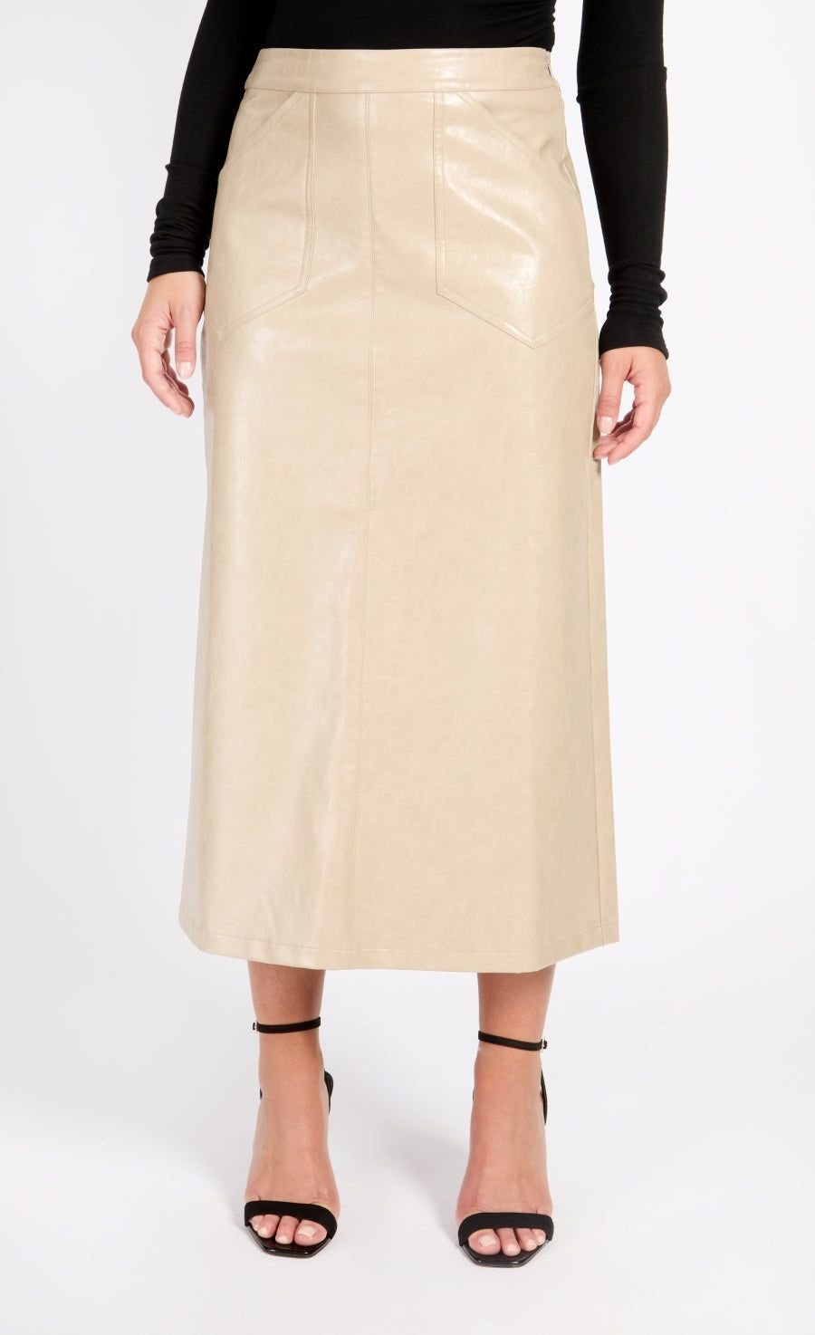 Little Mistress Little Mistress Women's Oatmeal Cracked PU Midaxi Skirt in Natural - 2