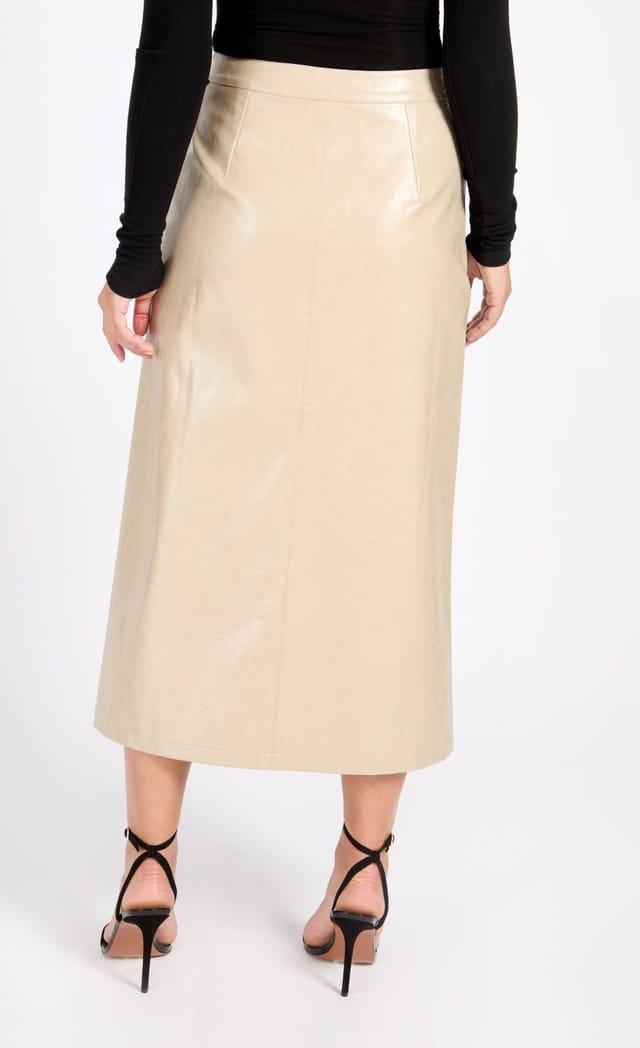 Little Mistress Little Mistress Women's Oatmeal Cracked PU Midaxi Skirt in Natural - 3