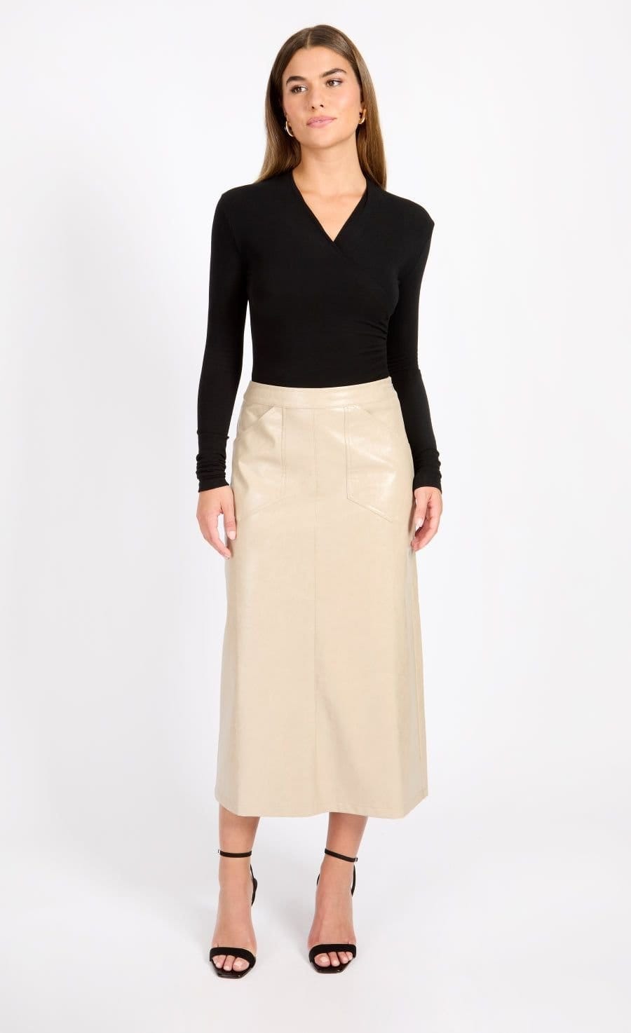 Little Mistress Little Mistress Women's Oatmeal Cracked PU Midaxi Skirt in Natural - 4