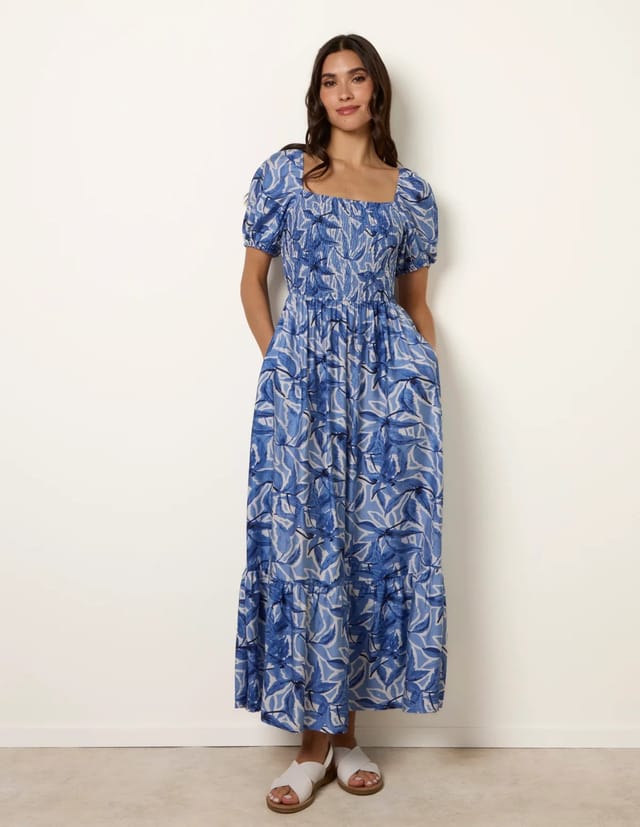 Blue Vanilla Large Floral Printed Square Neck Puff Sleeve Dress - 3