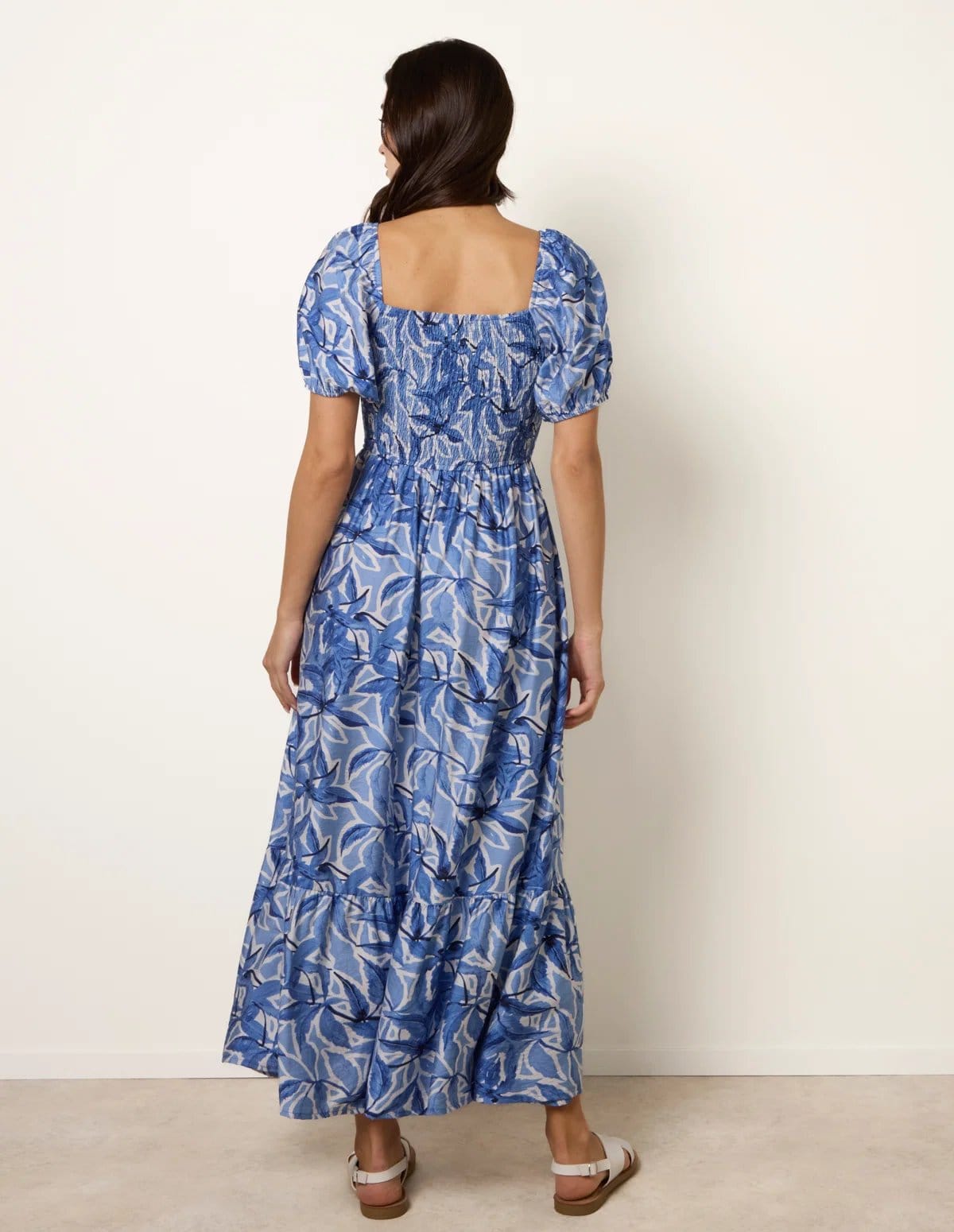 Blue Vanilla Large Floral Printed Square Neck Puff Sleeve Dress - 4