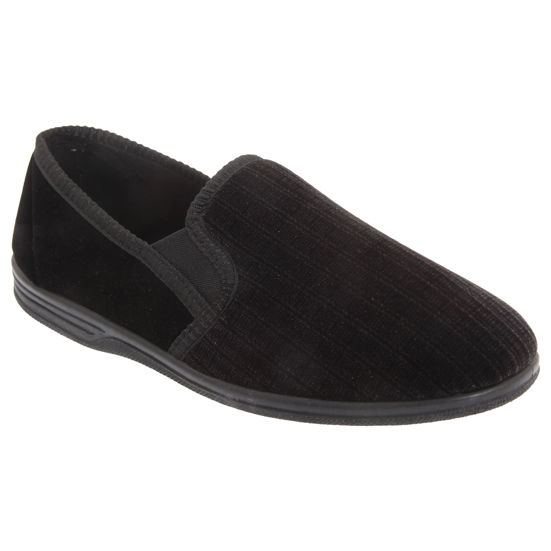 Zedzzz Zedzzz Men's Richard Striped Twin Gusset Velour Slippers in Black