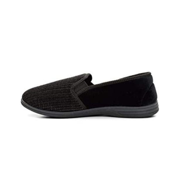 Zedzzz Zedzzz Men's Richard Striped Twin Gusset Velour Slippers in Black - 2