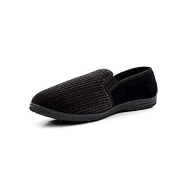 Zedzzz Zedzzz Men's Richard Striped Twin Gusset Velour Slippers in Black - 3