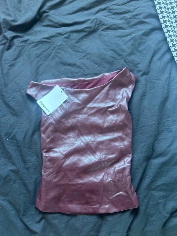 Bershka Maroon Leather Off-Shoulder Top In Size XS