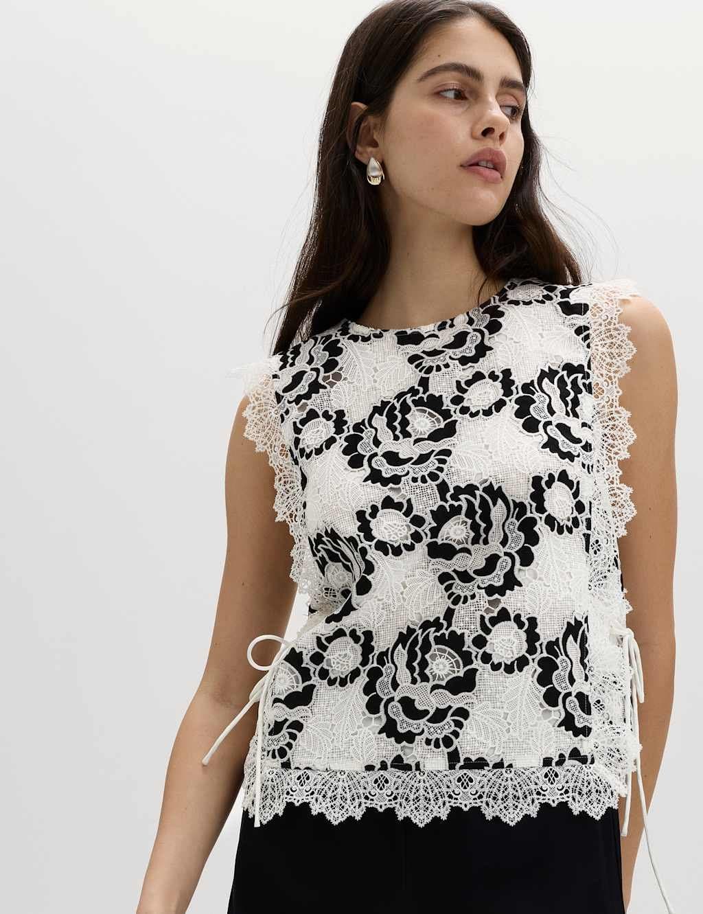 Marks & Spencer M&S Lace Tie Detail Top Black Mix