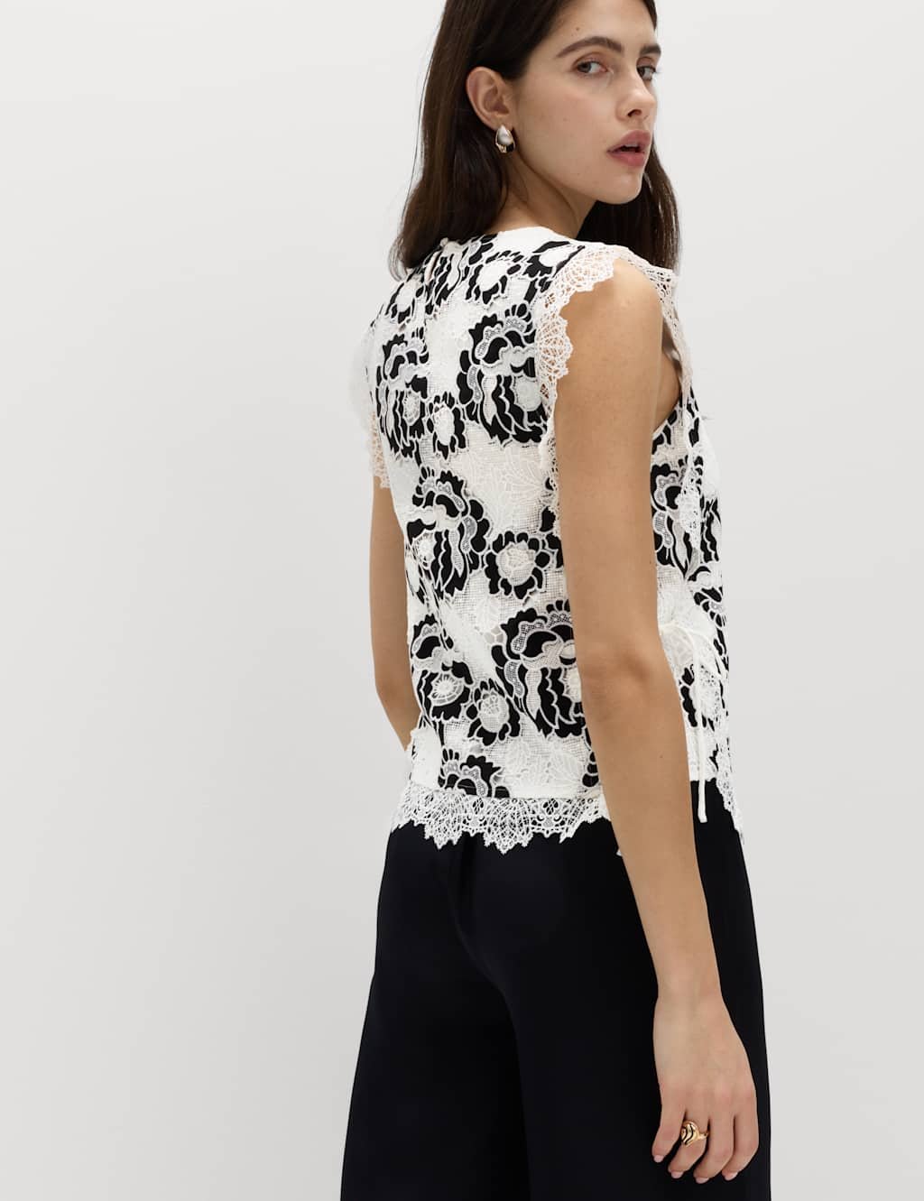 Marks & Spencer M&S Lace Tie Detail Top Black Mix - 3