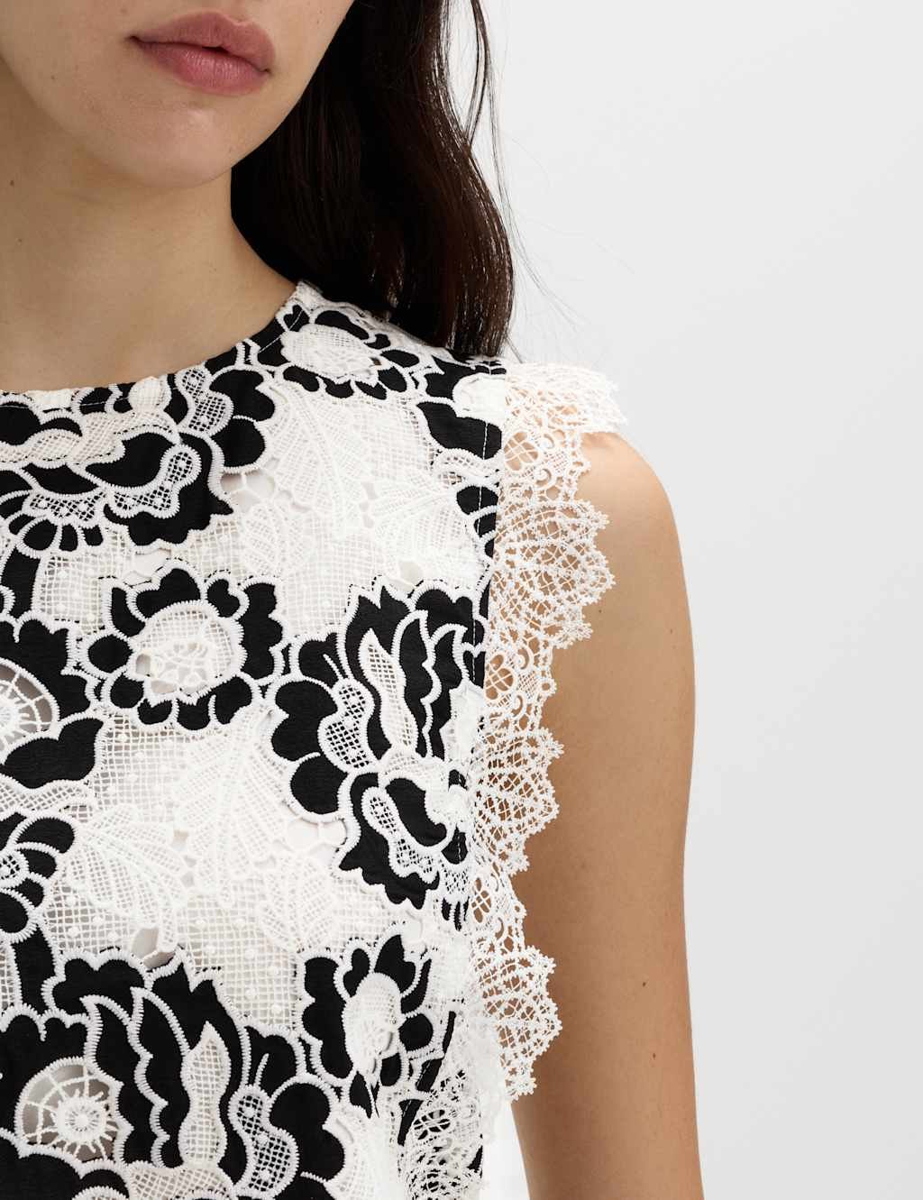 Marks & Spencer M&S Lace Tie Detail Top Black Mix - 4