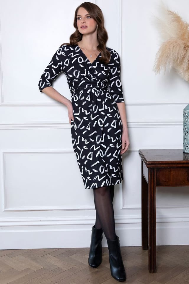 Hot Squash Hot Squash Women's Printed Ascot Dress in Black - 2