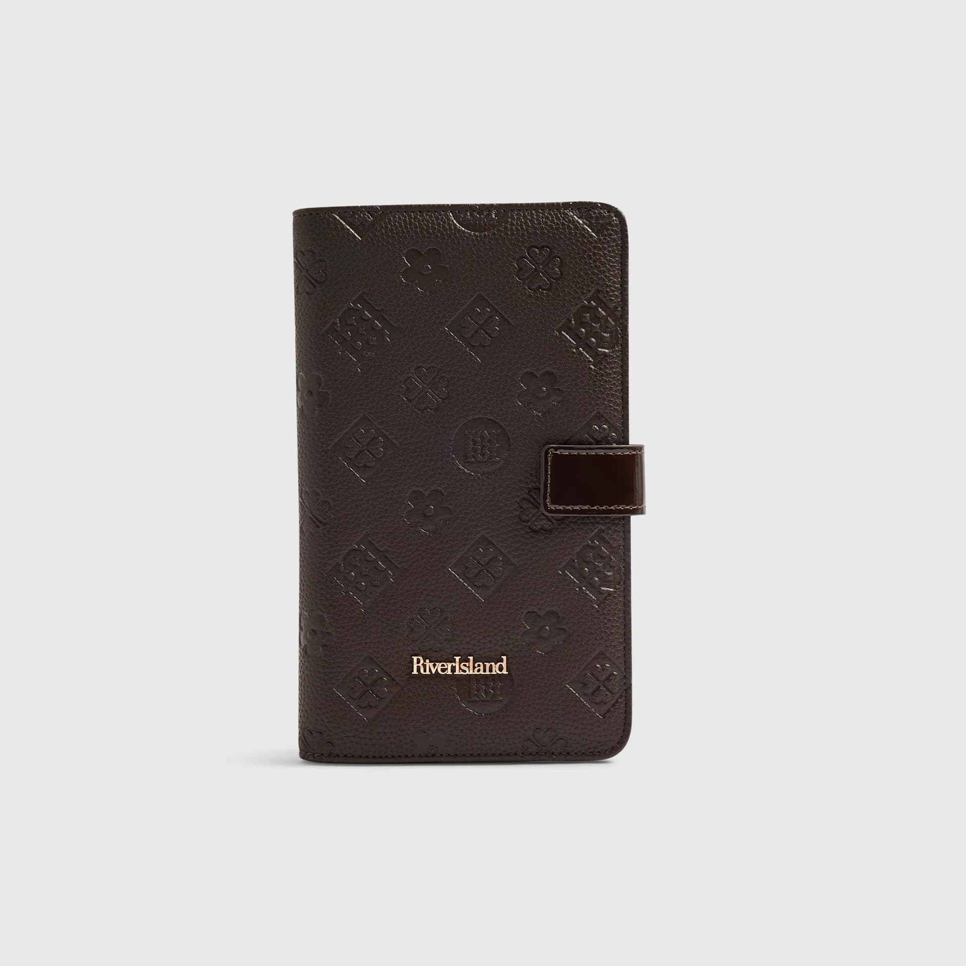 River Island River Island Womens Brown Embossed Monogram Travel Wallet