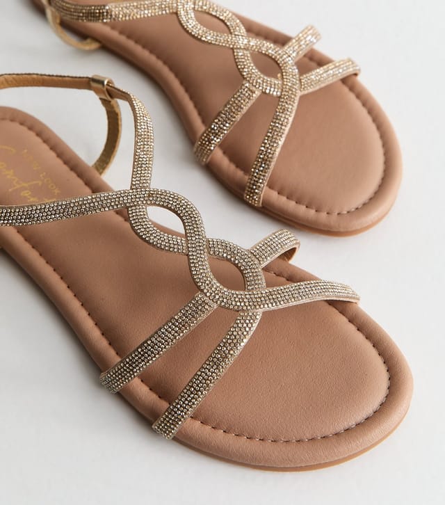 New Look Women's Gold Embellished Round Toe Sandals Vegan New Look - 3