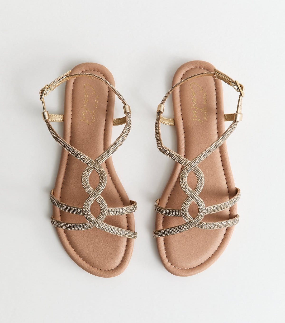 New Look Women's Gold Embellished Round Toe Sandals Vegan New Look - 4