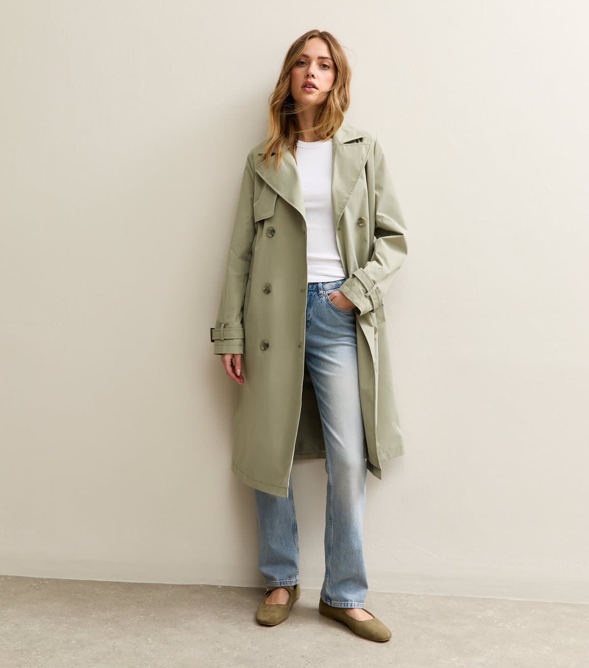 New Look Women's Light Khaki Double Breasted Trench Coat New Look