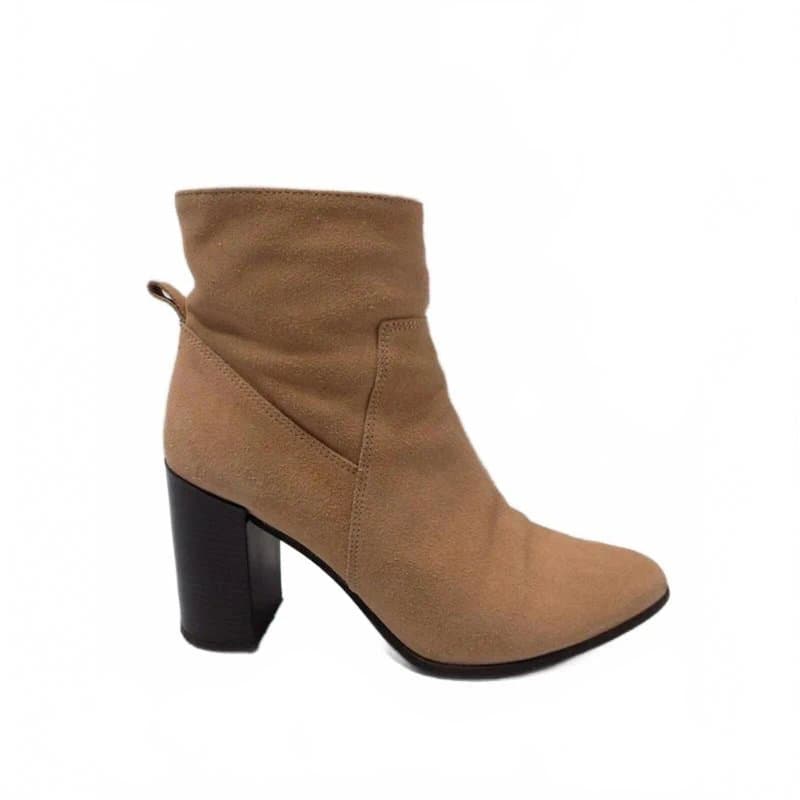 New Look Beige Boots Block High Heel Size 7 Women Leather Suede Ankle Smart Work New Look
