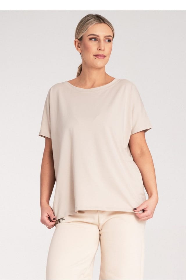 Love Lace Love Lace Women's Short Sleeve Round Neck T-Shirt Style 214967 in Beige - 2
