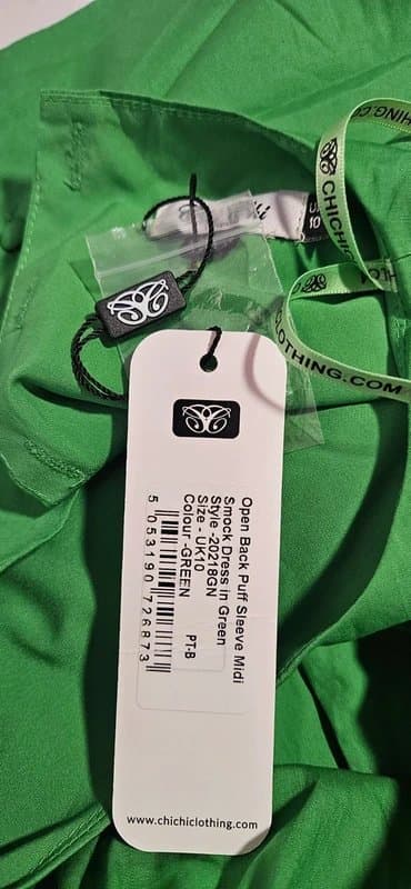 chi chi london Chi Chi open back puff sleeve green dress size 10