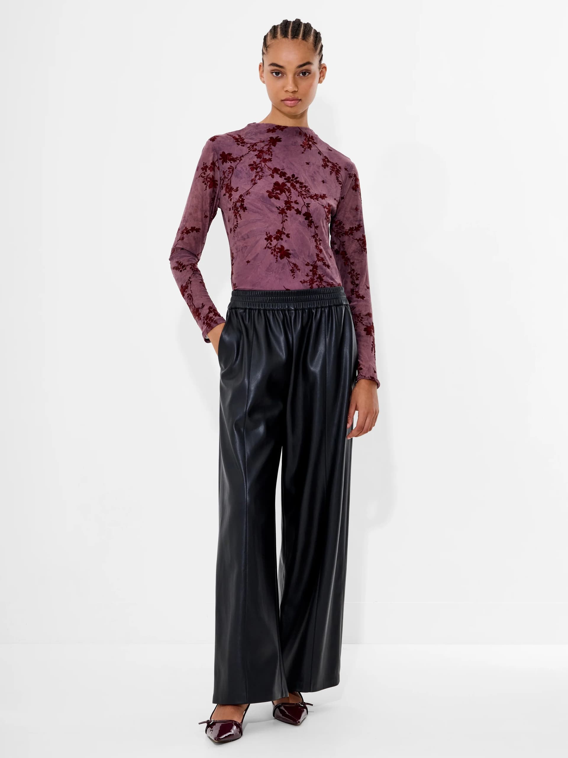 French Connection Tasher PU Wide Leg Trousers Black