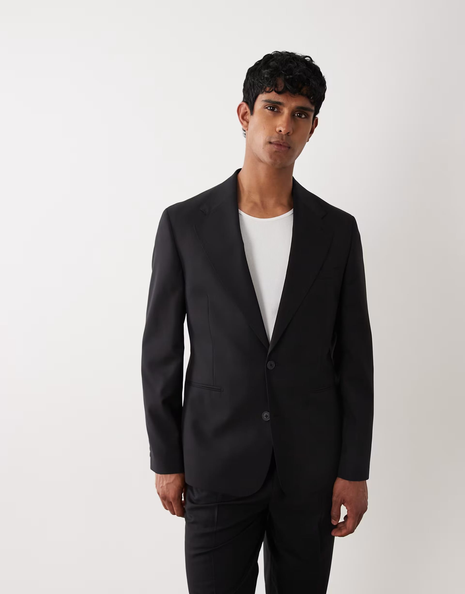 ASOS Black Wool and Linen Slim Suit Jacket