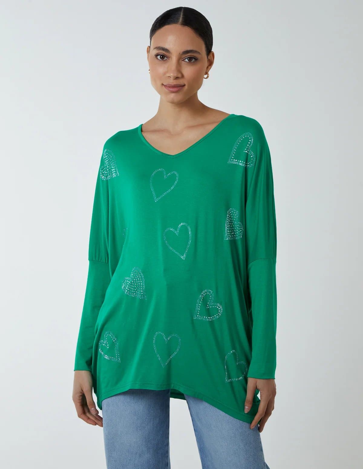 Blue Vanilla Hotfix Multi Heart Batwing Top