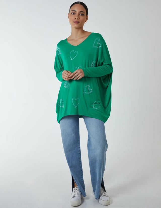 Blue Vanilla Hotfix Multi Heart Batwing Top - 2