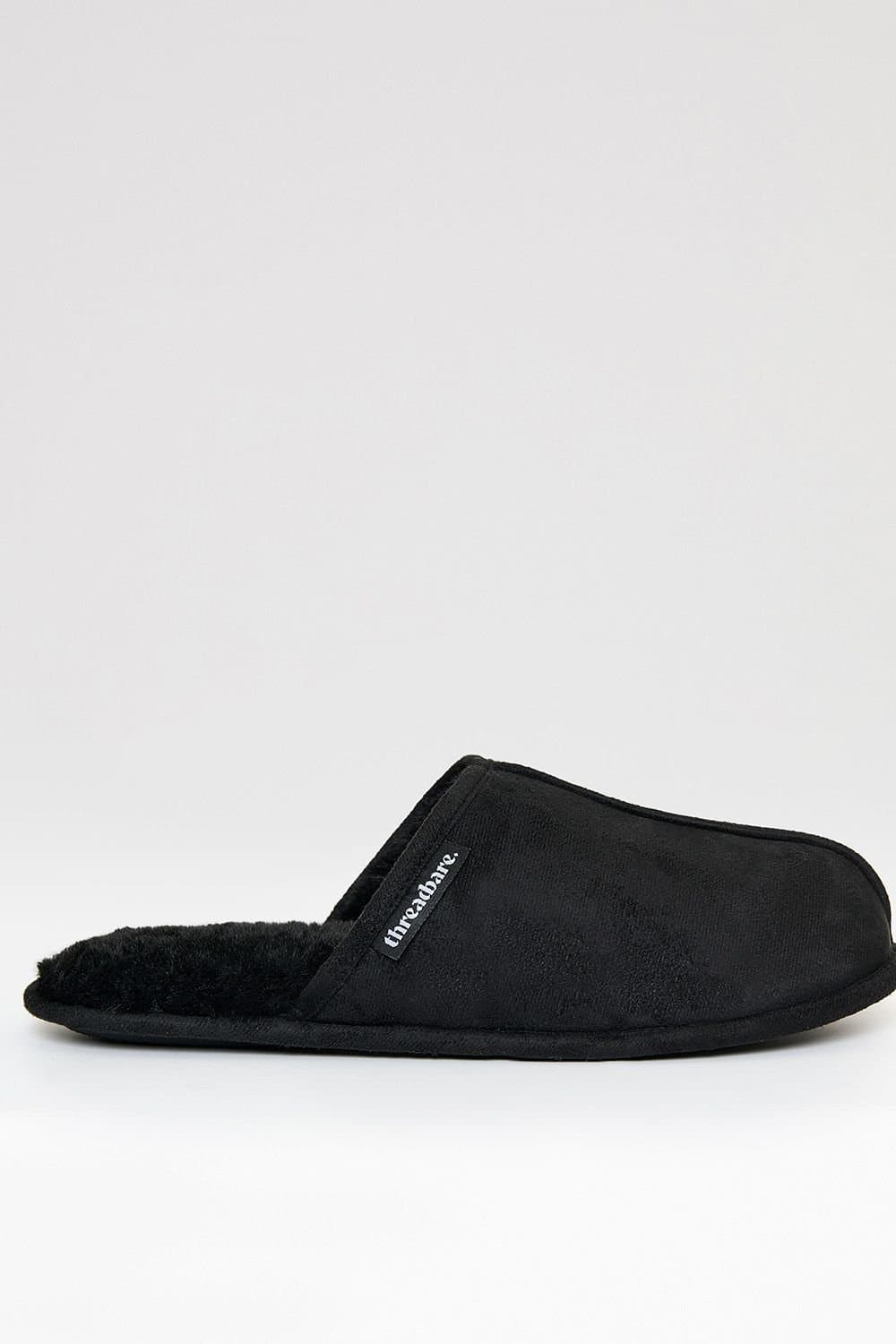 Threadbare Threadbare Men's Faux Fur Lined Slip On Mule Slippers in Black